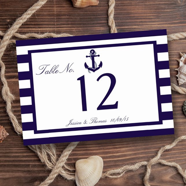 The Nautical Anchor Navy Stripe Wedding Collection Table Number (Creator Uploaded)