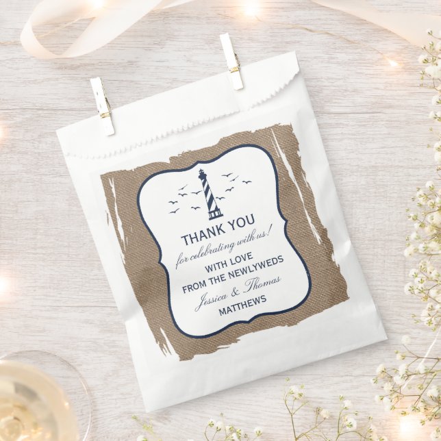 The Nautical Lighthouse Burlap Wedding Collection Favour Bags (Clipped)
