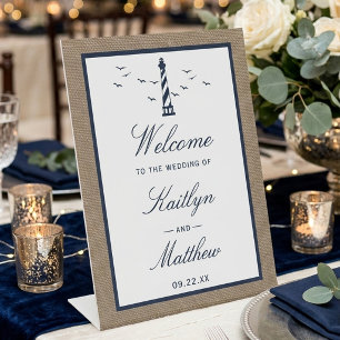 The Nautical Lighthouse Burlap Wedding Collection Pedestal Sign