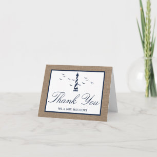 The Nautical Lighthouse Burlap Wedding Collection Thank You Card
