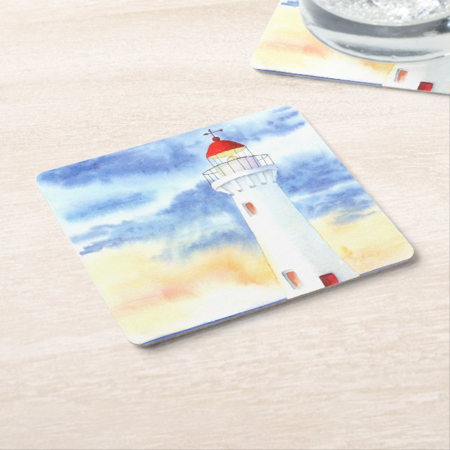 The Nautical Lighthouse Mountains Square Paper Coaster (Angled)