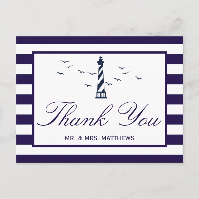 The Nautical Lighthouse Wedding Collection Announcement Postcard (Front)