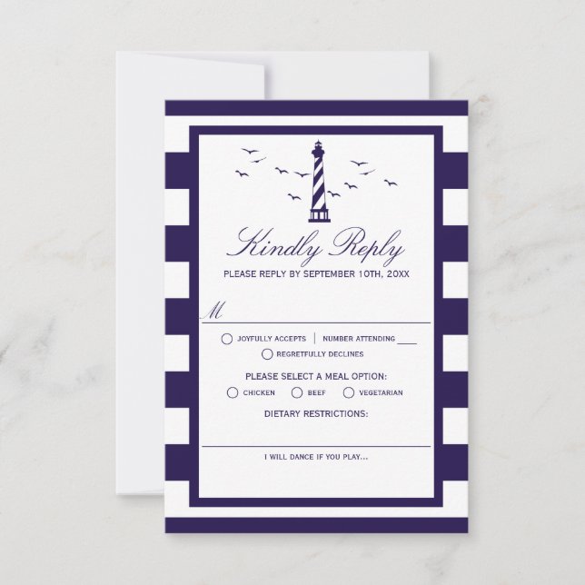 The Nautical Lighthouse Wedding Collection RSVP Card (Front)