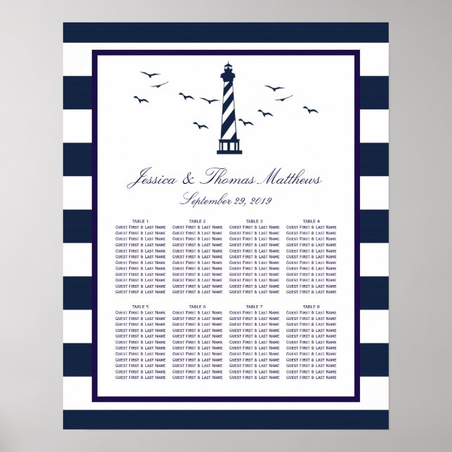 The Nautical Lighthouse Wedding Collection Seating Poster (Front)
