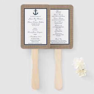 The Navy Anchor Burlap Beach Wedding Collection Hand Fan