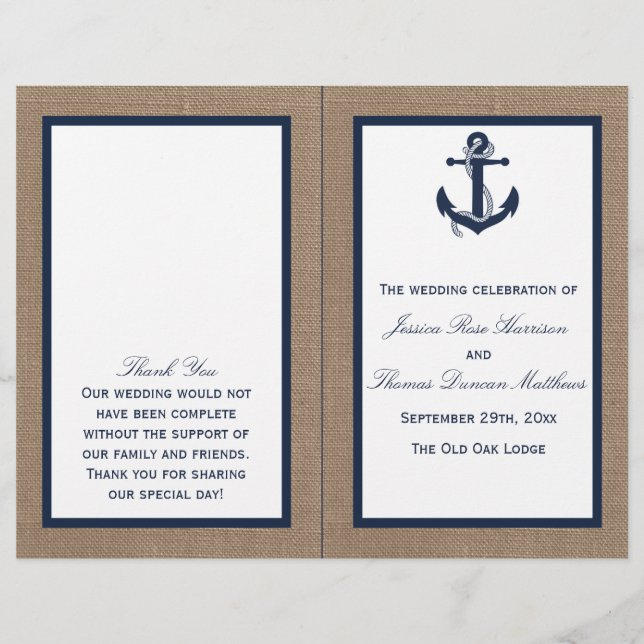 The Navy Anchor On Burlap Beach Wedding Collection (Front)