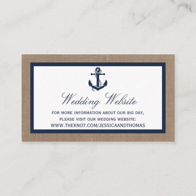 The Navy Anchor On Burlap Beach Wedding Collection Enclosure Card (Front)