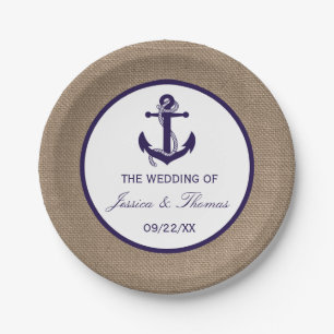 The Navy Anchor On Burlap Collection Paper Plate