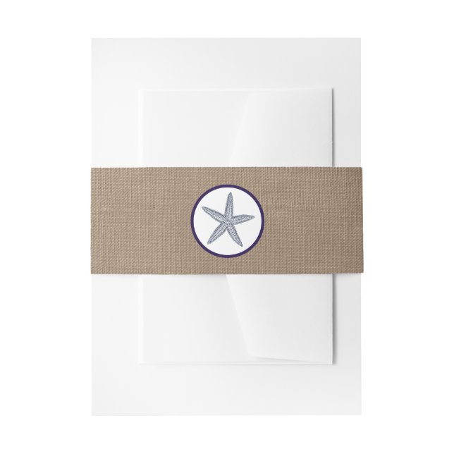 The Navy Starfish Burlap Beach Wedding Collection Invitation Belly Band (Front Example)