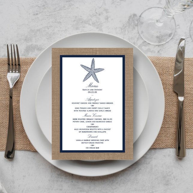 The Navy Starfish Burlap Beach Wedding Collection Menu (Creator Uploaded)