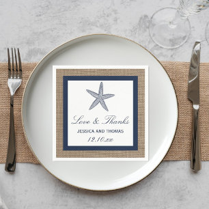 The Navy Starfish Burlap Beach Wedding Collection Napkin