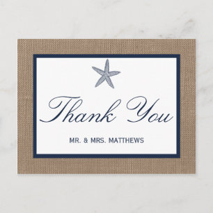 The Navy Starfish Burlap Beach Wedding Collection Postcard