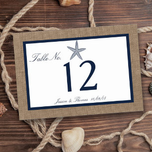 The Navy Starfish Burlap Beach Wedding Collection Table Number