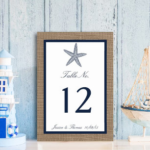 The Navy Starfish Burlap Beach Wedding Collection Table Number