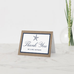 The Navy Starfish Burlap Beach Wedding Collection Thank You Card