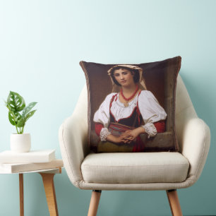 The Neapolitan Girl by Hugues Merle Cushion