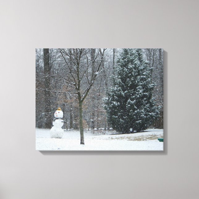 The Neighbour's Snowman Winter Snow Scene Canvas Print (Front)