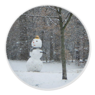 The Neighbour's Snowman Winter Snow Scene Ceramic Knob