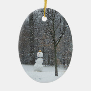 The Neighbour's Snowman Winter Snow Scene Ceramic Tree Decoration