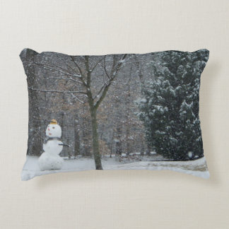 The Neighbour's Snowman Winter Snow Scene Decorative Cushion