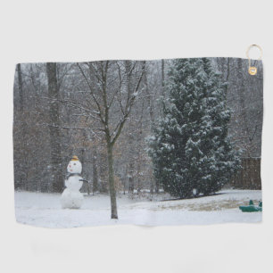 The Neighbour's Snowman Winter Snow Scene Golf Towel