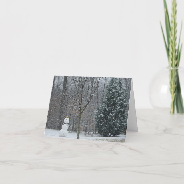 The Neighbour's Snowman Winter Snow Scene Holiday Card (Front)