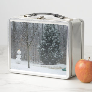 The Neighbour's Snowman Winter Snow Scene Metal Lunch Box
