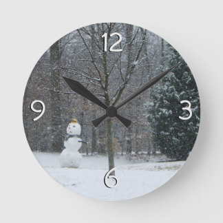 The Neighbour's Snowman Winter Snow Scene Round Clock