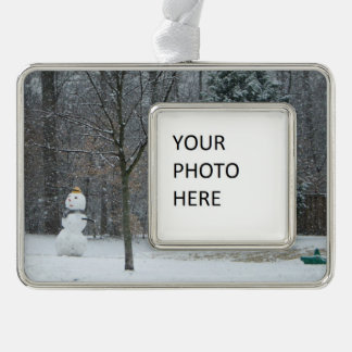 The Neighbour's Snowman Winter Snow Scene Silver Plated Framed Ornament