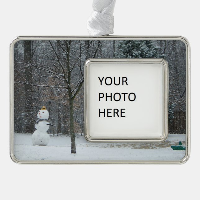 The Neighbour's Snowman Winter Snow Scene Silver Plated Framed Ornament (Front)