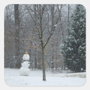 The Neighbour's Snowman Winter Snow Scene Square Sticker