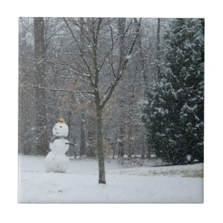 The Neighbour's Snowman Winter Snow Scene Tile