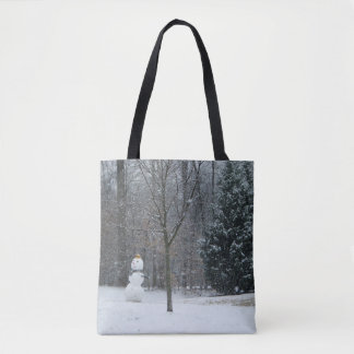 The Neighbour's Snowman Winter Snow Scene Tote Bag