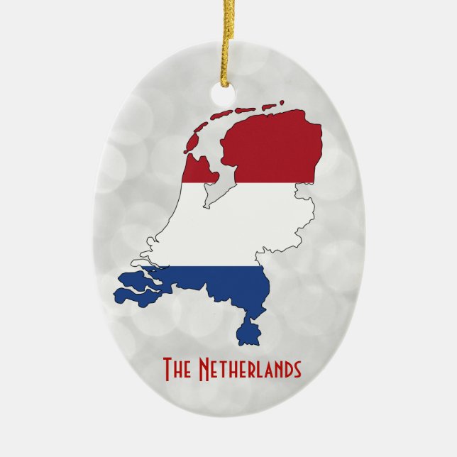 The Netherlands Flag Map Ceramic Tree Decoration (Front)