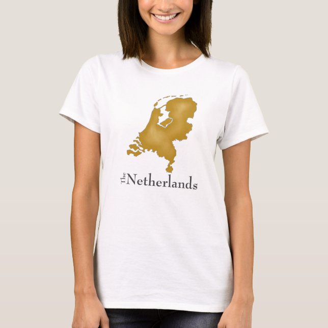The Netherlands in Gold with Bold Text T-Shirt (Front)