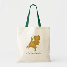 The Netherlands Map in Gold and Black Text