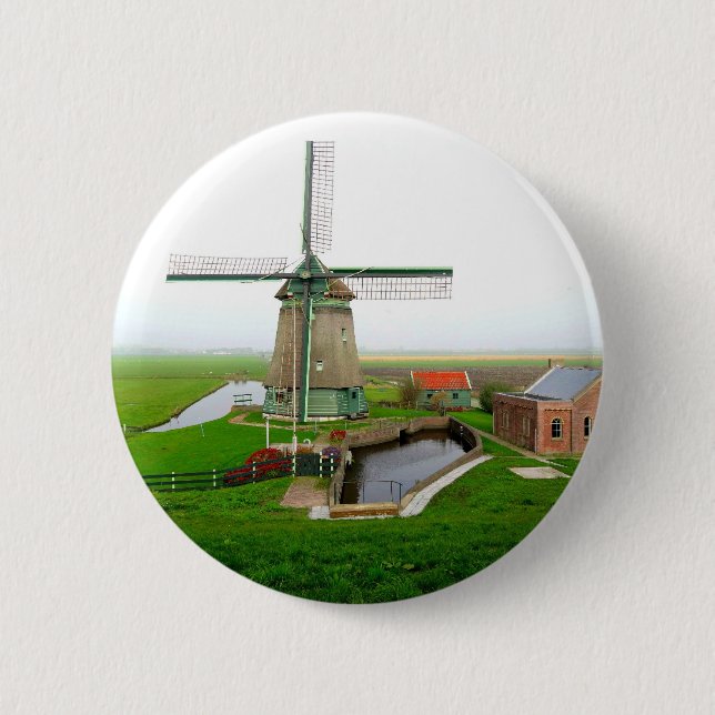 The Netherlands scenic landscape with windmill 6 Cm Round Badge (Front)