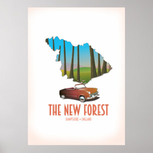 The new forest Hampshire England map Poster