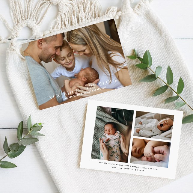 The New Kid | Cute 4 Photo Birth Announcement (Creator Uploaded)