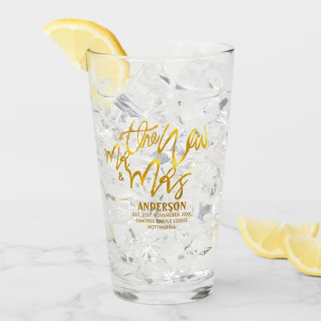 The New Mr and Mrs (add name, date, venue) Gold Glass (Front Ice)