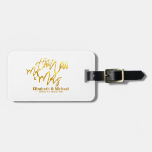 The New Mr and Mrs (add name, date, venue) Gold Luggage Tag