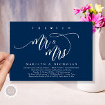 The New Mr and Mrs, Modern Wedding Dinner Party Invitation<br><div class="desc">Elegantly announce your happily ever after with our modern beautiful Navy Blue theme wedding elopement celebration invitation card, "Happily Ever After Brunch". Tailored for couples continuing their love story, this invitation strikes a perfect balance of sophistication and charm, setting the scene for an unforgettable event. Featuring a modern contemporary script...</div>
