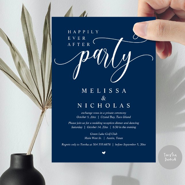 The New Mr and Mrs, Wedding Elopement Dinner Party Invitation (The New Mr and Mrs, Wedding Elopement Dinner Party Invitation Card, PDF, Navy Blue)