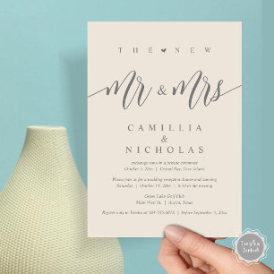 The New Mr and Mrs, Wedding Elopement Dinner Party Invitation