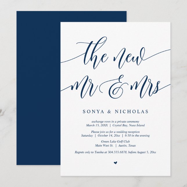 The new Mr and Mrs, Wedding Elopement Party Invita Invitation (Front/Back)