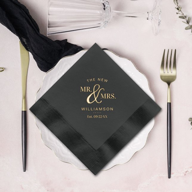 The New Mr. & Mrs. Custom Name & Date Wedding Foil Napkins (Creator Uploaded)