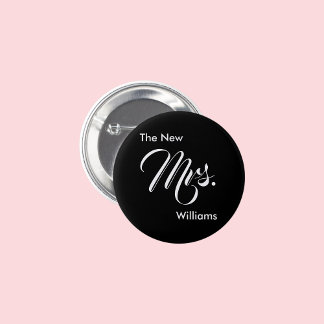 The New Mrs. Black and White Script Text Template 6 Cm Round Badge