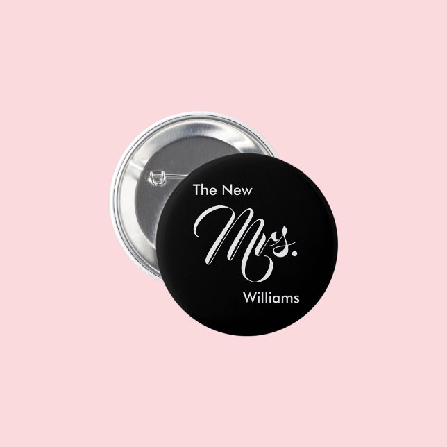 The New Mrs. Black and White Script Text Template 6 Cm Round Badge (Creator Uploaded)