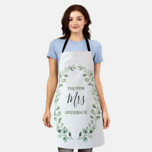 The New Mrs Greenery Wreath Personalized Wedding Apron