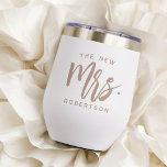 The New Mrs Personalised Bride<br><div class="desc">Show off your new last name with our super cute personalised stemless wine glass! Design features "the new  mrs. [lastname]" in neutral taupe handwritten script typography. Easily customise using the template field provided. Makes a great gift for a newlywed or recent bride.</div>